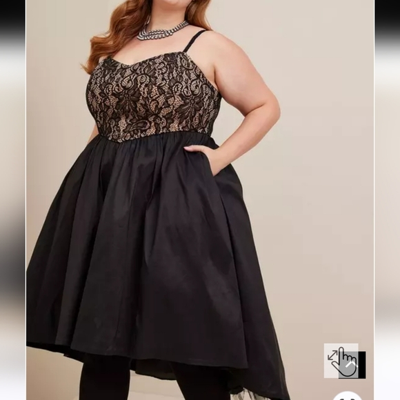 Torrid Maxi Ponte Sweetheart Neck Hi-Lo Elegant Black Lace Dress - Picture 3 of 7